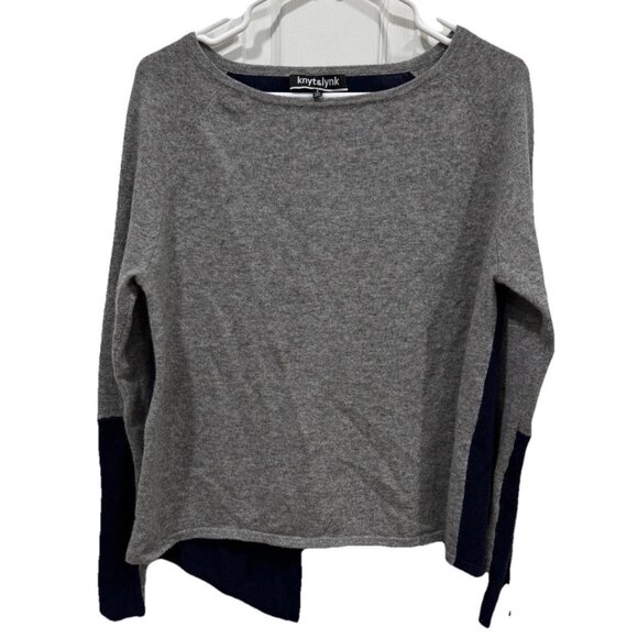 Knyt‎ & Lynk 100% Cashmere Sweater Asymmetrical Small Blue Gray Pullover - Picture 1 of 7